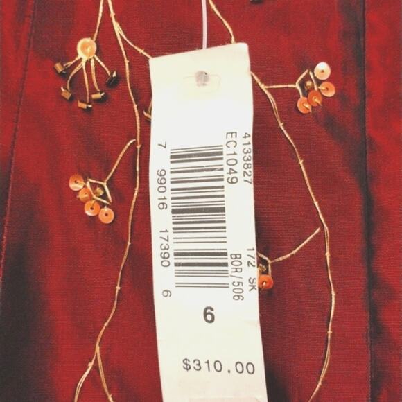 Laundry Shelli Segal Satin Maxi Skirt Sz 6 Red BURGUNDY BEADED Embroidery Party - Picture 3 of 8